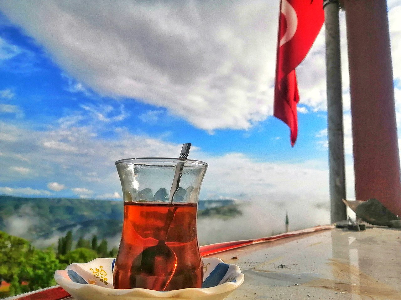 Turkish tea with the Turkish flag