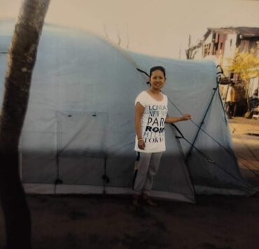 Nora at an tent at the evacuation centre after Typhoon Yolanda