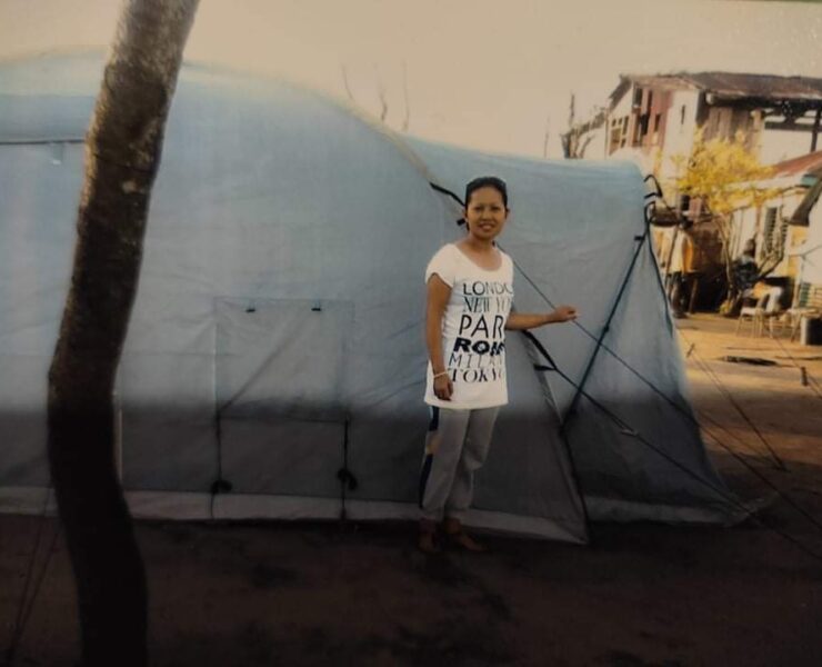Nora at an tent at the evacuation centre after Typhoon Yolanda