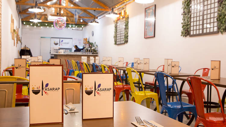 Colorful interior of Filipino restaurant Kasarap Barcelona