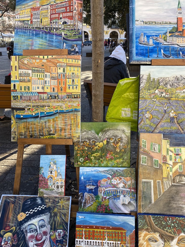 Artworks sold in the streets of Nice, France.