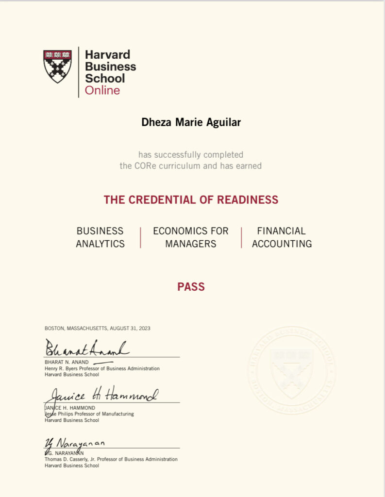 Harvard CORe certificate